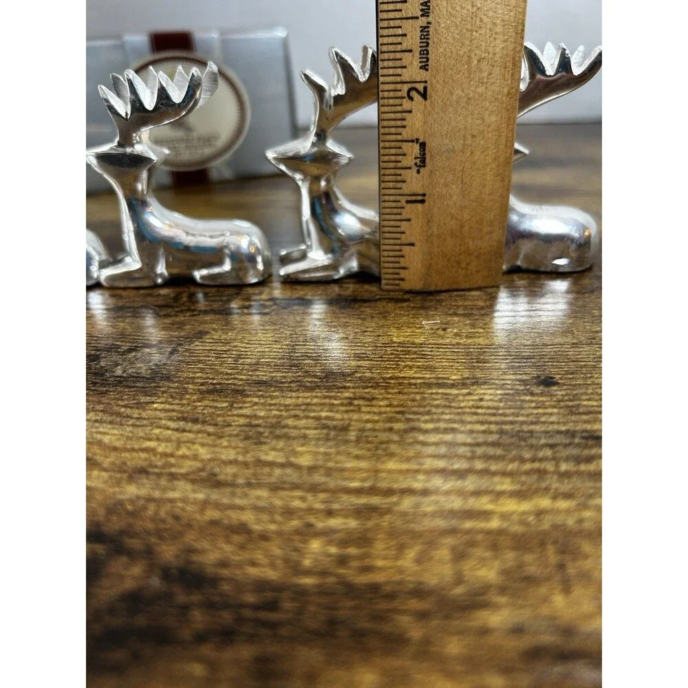 VTG Silver Plated Reindeer Place Card Holders Set of 4 with Blank Placecards